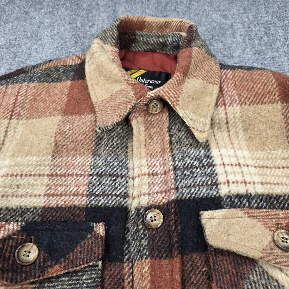 Vintage Sears Jacket Mens Medium Brown Plaid Flannel Quilted Lined Workwear 70s - Picture 8 of 16